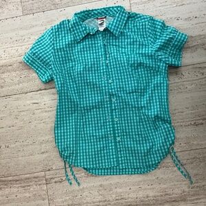 The North Face womens Vapor Wick L/G turquoise checked shirt top